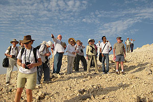 John Romer points out sites of the west bank
