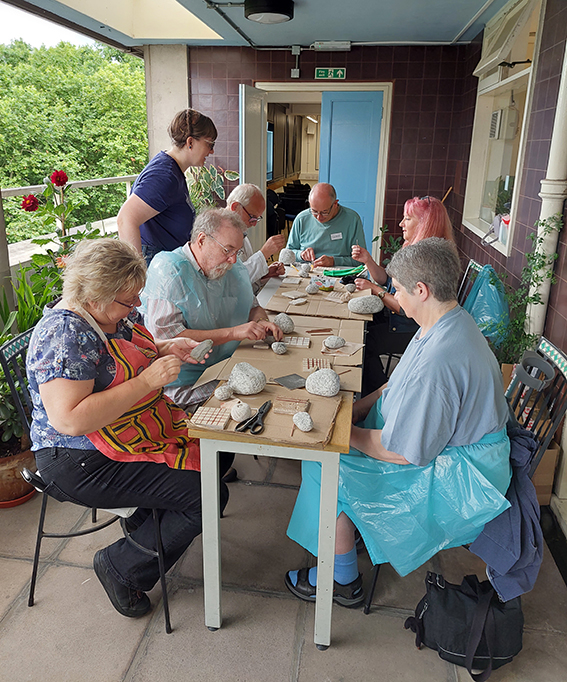 Dr Sarah Doherty and Mr Matt Szafran delivered a fascinating hands-on course on stone tools and technologies. Picture above on the balcony of the UCL Institute of Archaeology, clockwise: Geoff Phillipson, Tracey Gill, Barbara Pentlow, Alison Bone, Arthur Farrow, Sarah Doherty, and Mick Oakey.